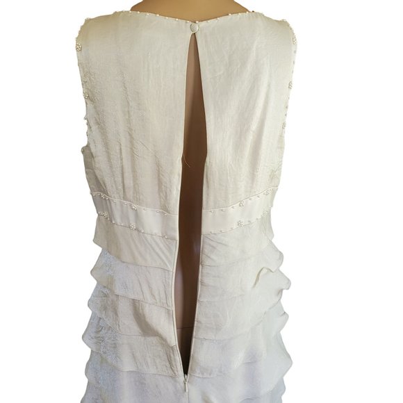 VTG Adrianna Papell Beaded Sleeveless Dress Women's 10 Rayon Ivory Lined Ruffles - Picture 11 of 15